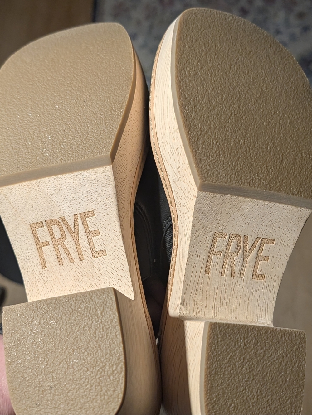 Frye Hazel 2 Platform Slides sz 8 in Black Leather & Natural Wood - Picture 8 of 16
